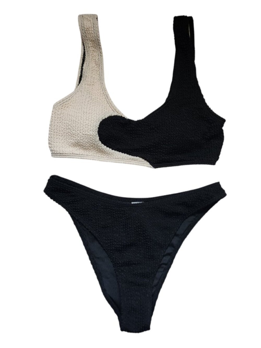Things I Like Things I Love Black & Cream Textured Bikini Set Size Small S